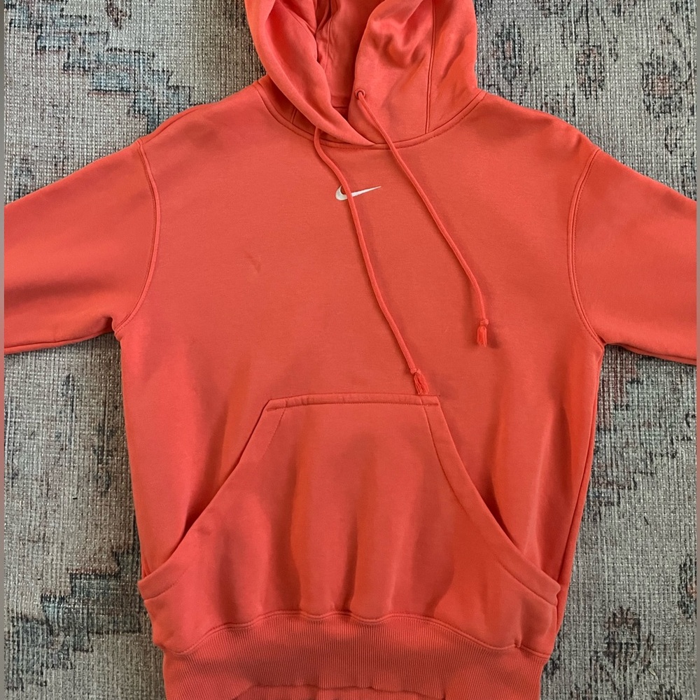 Nike Coral-Red Hoodie with Small White Swoosh